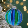 Christabelle 6 Blue Green Glass Christmas Baubles Striped 8cm Xmas Tree Decorations Hanging Ornaments Gift Boxed Set thumbnail 7
