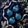 Christabelle 6 Blue Green Glass Christmas Baubles Striped 8cm Xmas Tree Decorations Hanging Ornaments Gift Boxed Set thumbnail 6