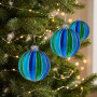 Christabelle 6 Blue Green Glass Christmas Baubles Striped 8cm Xmas Tree Decorations Hanging Ornaments Gift Boxed Set thumbnail 5