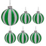 Christabelle 6 Green White Glass Christmas Baubles Striped 8cm Xmas Tree Decorations Hanging Ornaments Gift Boxed Set thumbnail 1