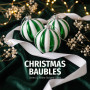 Christabelle 6 Green White Glass Christmas Baubles Striped 8cm Xmas Tree Decorations Hanging Ornaments Gift Boxed Set thumbnail 7