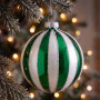 Christabelle 6 Green White Glass Christmas Baubles Striped 8cm Xmas Tree Decorations Hanging Ornaments Gift Boxed Set thumbnail 4