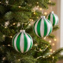 Christabelle 6 Green White Glass Christmas Baubles Striped 8cm Xmas Tree Decorations Hanging Ornaments Gift Boxed Set thumbnail 5