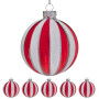 Christabelle Box of 6 Red & White Glass Baubles with Stripe Pattern thumbnail 4