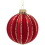 Christabelle Box of 6 Rich Red Glass Baubles with Gold Glitter Stripes thumbnail 1