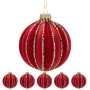 Christabelle Box of 6 Rich Red Glass Baubles with Gold Glitter Stripes thumbnail 4