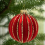 Christabelle Box of 6 Rich Red Glass Baubles with Gold Glitter Stripes thumbnail 6