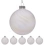 Christabelle Box of 6 White Glass Baubles with Stripe & Faint Iridescence thumbnail 1