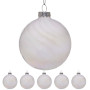 Christabelle Box of 6 White Glass Baubles with Stripe & Faint Iridescence thumbnail 4