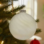 Christabelle Box of 6 White Glass Baubles with Stripe & Faint Iridescence thumbnail 6