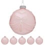 Christabelle Box of 6 Pink Glass Baubles with Glitter Floral Pattern thumbnail 1