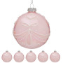 Christabelle Box of 6 Pink Glass Baubles with Glitter Floral Pattern thumbnail 4
