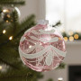 Christabelle Box of 6 Pink Glass Baubles with Glitter Floral Pattern thumbnail 6