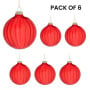 Christabelle Glossy Red Glass Baubles 6Pcs with Textured Stripe Pattern Balls Christmas Tree Decoration Ornament thumbnail 4