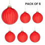 Christabelle Glossy Red Glass Baubles 6Pcs with Textured Stripe Pattern Balls Christmas Tree Decoration Ornament thumbnail 5