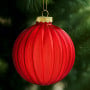Christabelle Glossy Red Glass Baubles 6Pcs with Textured Stripe Pattern Balls Christmas Tree Decoration Ornament thumbnail 7