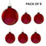 Christabelle 6Pcs Glossy Red Glass Baubles Textured Stripe Finish Balls Christmas Tree Decoration Ornament thumbnail 4