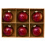 Christabelle 6Pcs Glossy Red Glass Baubles Textured Stripe Finish Balls Christmas Tree Decoration Ornament thumbnail 5