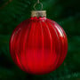 Christabelle 6Pcs Glossy Red Glass Baubles Textured Stripe Finish Balls Christmas Tree Decoration Ornament thumbnail 7