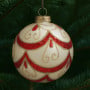 Christabelle 6 White Christmas Glass Baubles with Red and Champagne Glitter Swirls Balls Tree Decoration Ornament thumbnail 7