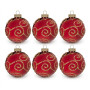 Christabelle 6 Red Glass Christmas Baubles Gold Swirl 8cm Xmas Tree Decorations Hanging Ornaments Gift Boxed Set thumbnail 1