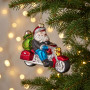 Christabelle 6 Glass Christmas Baubles Motorcycling Santa Novelty 11cm Xmas Tree Decorations Hanging Ornaments thumbnail 6