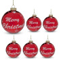 Christabelle 6 Red Glass Christmas Baubles Merry Christmas Design 8cm Xmas Tree Decorations Hanging Ornaments thumbnail 1
