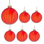 Christabelle 6 Red Glass Christmas Baubles Pink Beaded Stripes 8cm Xmas Tree Decorations Hanging Ornaments thumbnail 1