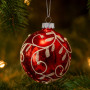 Christabelle Glossy Red Glass Baubles 6Pcs with Swirly Vine Pattern Balls Christmas Tree Decoration Ornament thumbnail 4
