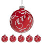 Christabelle Glossy Red Glass Baubles 6Pcs with Swirly Vine Pattern Balls Christmas Tree Decoration Ornament thumbnail 1