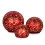 Christabelle 3 Red Glass Christmas LED Light Up Spheres Gold Pattern Table Decor Xmas Ornaments Battery Operated thumbnail 1