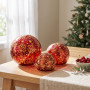 Christabelle 3 Red Glass Christmas LED Light Up Spheres Gold Pattern Table Decor Xmas Ornaments Battery Operated thumbnail 5