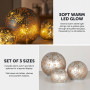 Christabelle 3 Silver Glass Christmas LED Light Up Spheres Gold Pattern Table Decor Xmas Ornaments Battery Operated thumbnail 3