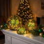 Christabelle 3 Green Glass Christmas LED Light Up Spheres Gold Pattern Table Decor Xmas Ornaments Battery Operated thumbnail 7