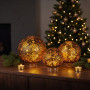 Christabelle 3 Gold Glass Christmas LED Light Up Spheres Patterned Table Decor Xmas Ornaments Battery Operated thumbnail 6