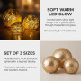 Christabelle 3 Gold Glass Christmas LED Light Up Spheres Patterned Table Decor Xmas Ornaments Battery Operated thumbnail 3