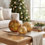 Christabelle 3 Gold Glass Christmas LED Light Up Spheres Patterned Table Decor Xmas Ornaments Battery Operated thumbnail 5