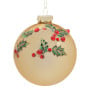 Christabelle Box of 6 Gold Glass Baubles with Holly Pattern and Jewels thumbnail 1