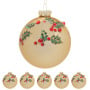 Christabelle Box of 6 Gold Glass Baubles with Holly Pattern and Jewels thumbnail 3