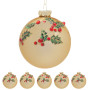 Christabelle Box of 6 Gold Glass Baubles with Holly Pattern and Jewels thumbnail 4