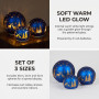 Christabelle 3 Royal Blue Glass Christmas LED Light Up Spheres Gold Forest Table Decor Xmas Ornaments Battery Operated thumbnail 3