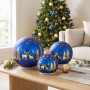 Christabelle 3 Royal Blue Glass Christmas LED Light Up Spheres Gold Forest Table Decor Xmas Ornaments Battery Operated thumbnail 5