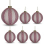 Christabelle 6 Dusty Pink Glass Christmas Baubles White Striped 8cm Xmas Tree Decorations Hanging Ornaments thumbnail 1
