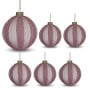 Christabelle 6 Dusty Pink Glass Christmas Baubles White Striped 8cm Xmas Tree Decorations Hanging Ornaments thumbnail 1