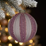 Christabelle 6 Dusty Pink Glass Christmas Baubles White Striped 8cm Xmas Tree Decorations Hanging Ornaments thumbnail 6