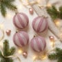 Christabelle 6 Dusty Pink Glass Christmas Baubles White Striped 8cm Xmas Tree Decorations Hanging Ornaments thumbnail 7