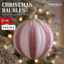Christabelle 6 Dusty Pink Glass Christmas Baubles White Striped 8cm Xmas Tree Decorations Hanging Ornaments thumbnail 2