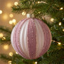 Christabelle 6 Dusty Pink Glass Christmas Baubles White Striped 8cm Xmas Tree Decorations Hanging Ornaments thumbnail 9