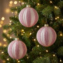 Christabelle 6 Dusty Pink Glass Christmas Baubles White Striped 8cm Xmas Tree Decorations Hanging Ornaments thumbnail 3