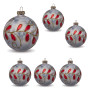 Christabelle 6 White Glass Christmas Baubles Red Jewel Leaf 8cm Xmas Tree Decorations Hanging Ornaments Gift Boxed Set thumbnail 2